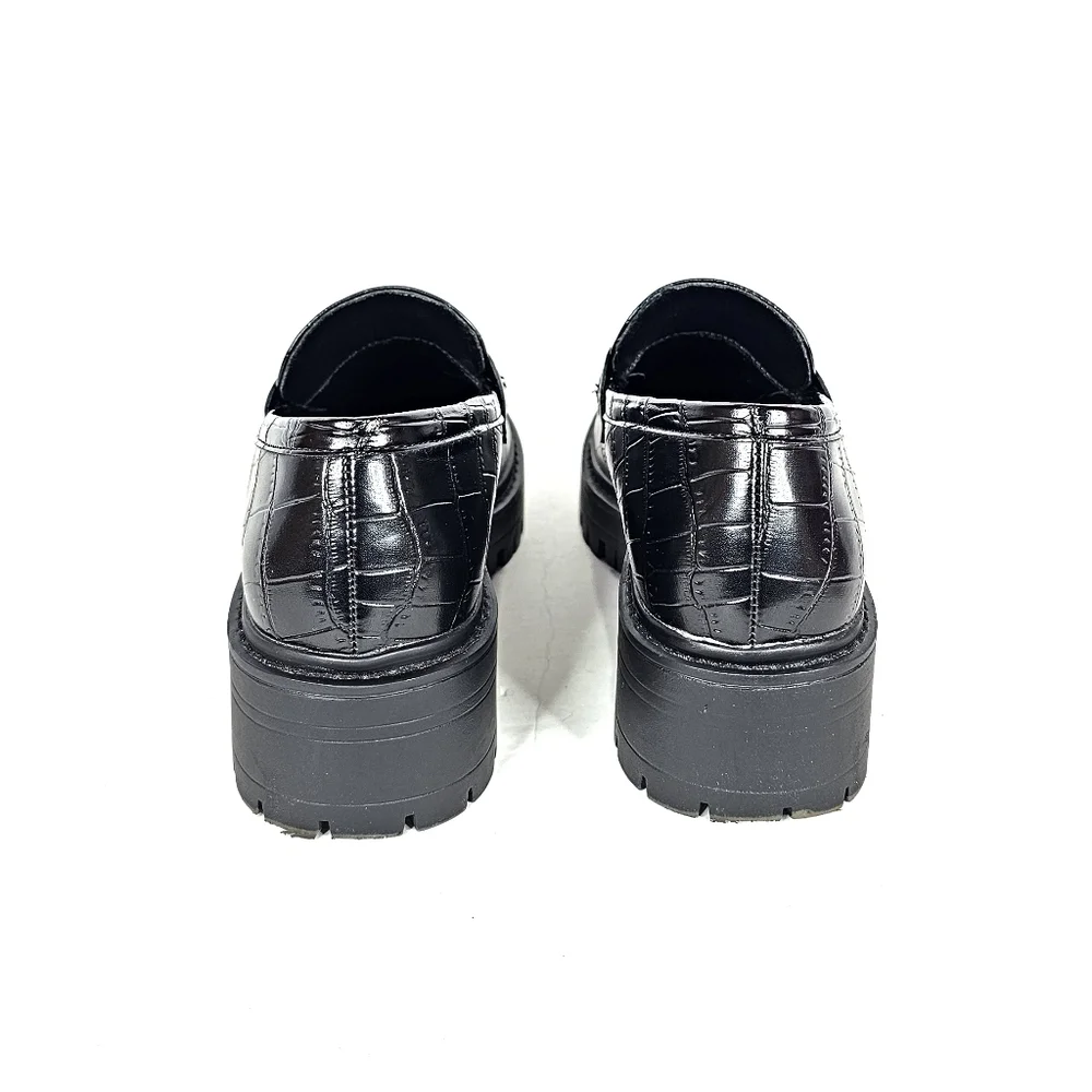 C. Paravano Faux Black Crocodile Pattern Loafers
